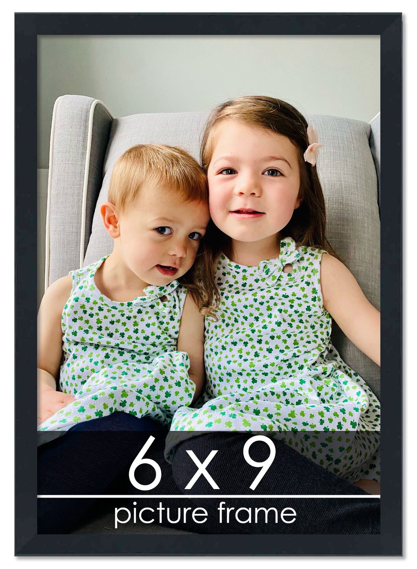 6x9 Slim Profile Black Picture Frame - UV Acrylic, Foam Board Backing, Hanging Hardware