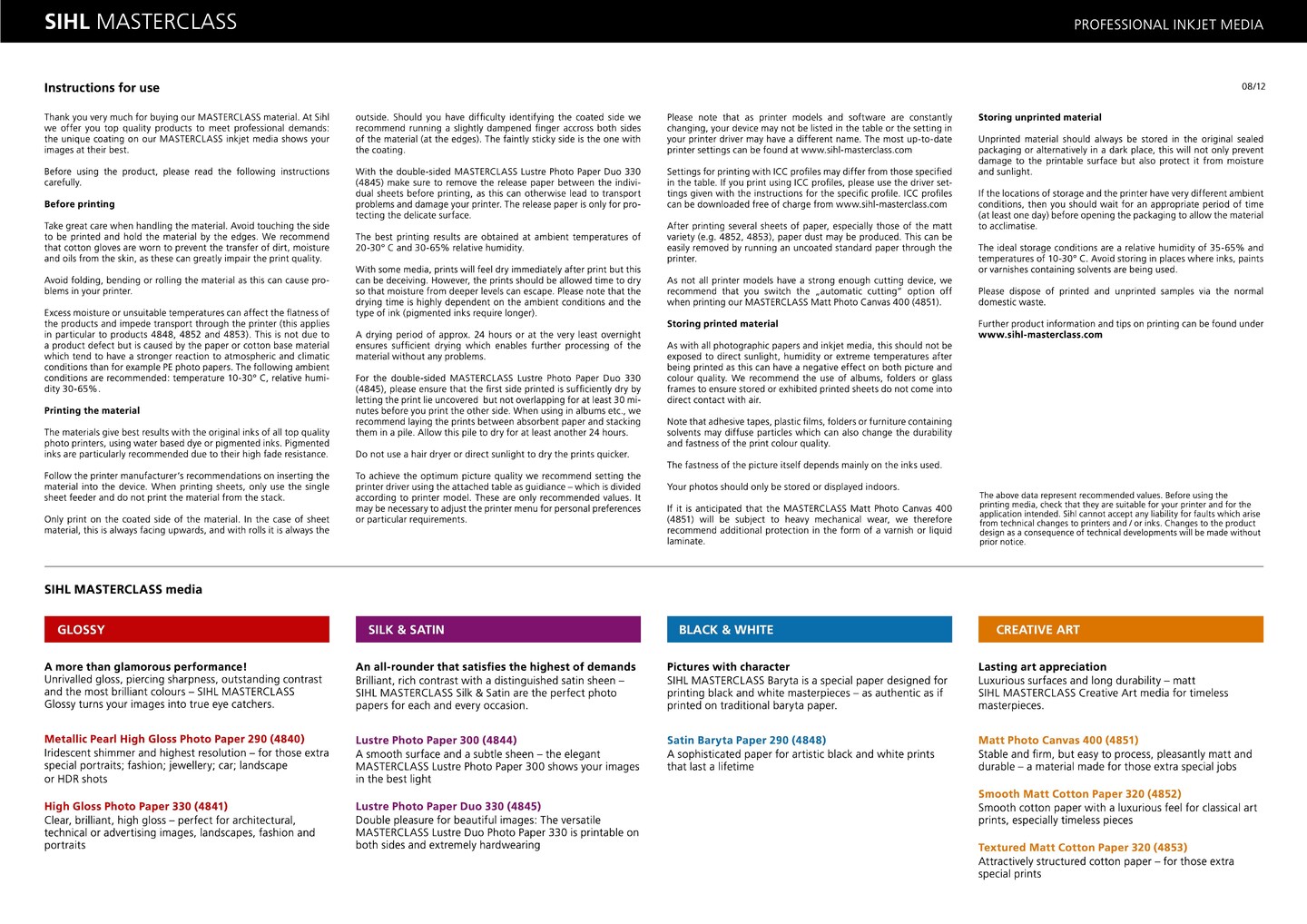 Sihl MASTERCLAS Ink Jet Luster Photo Paper 8.5x11 300 gr Sheets ref 4844