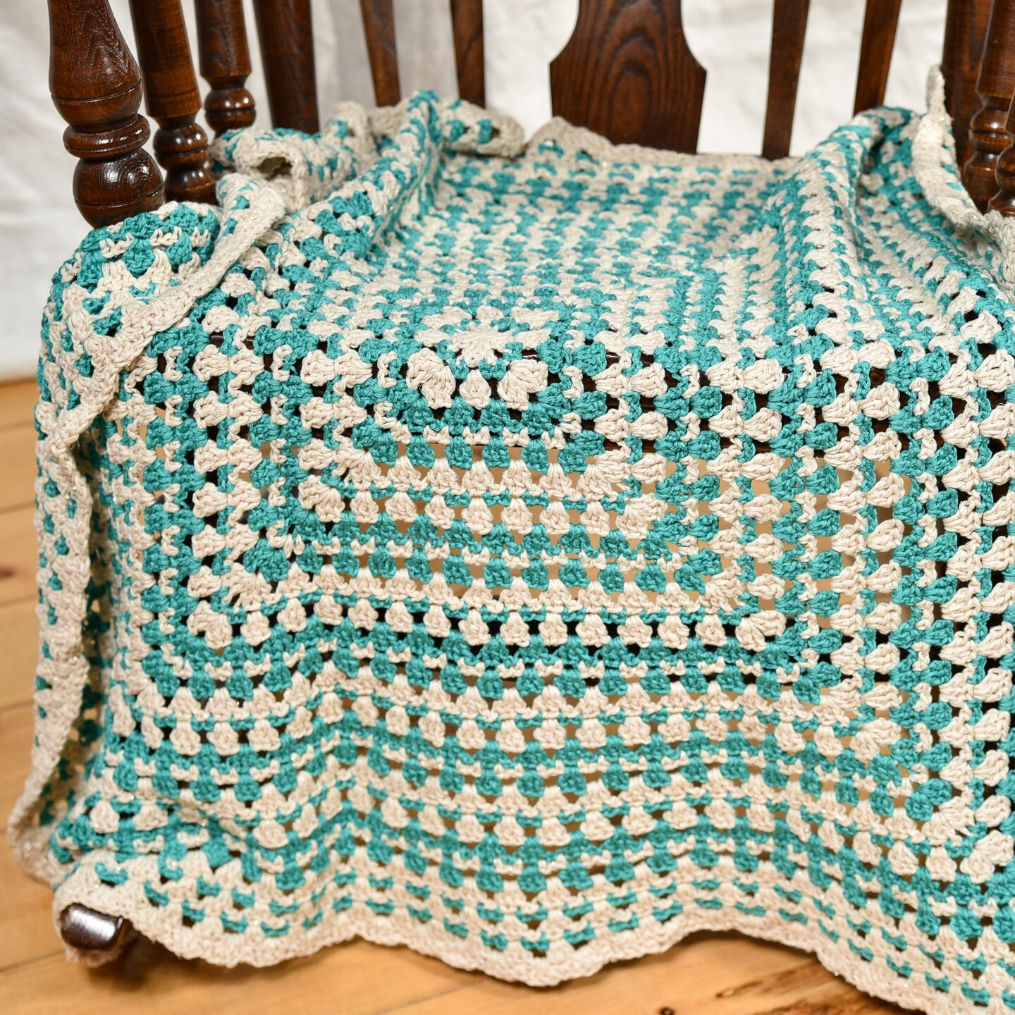 New hand crochet lap throw blanket cotton, upcycled sweater yarn