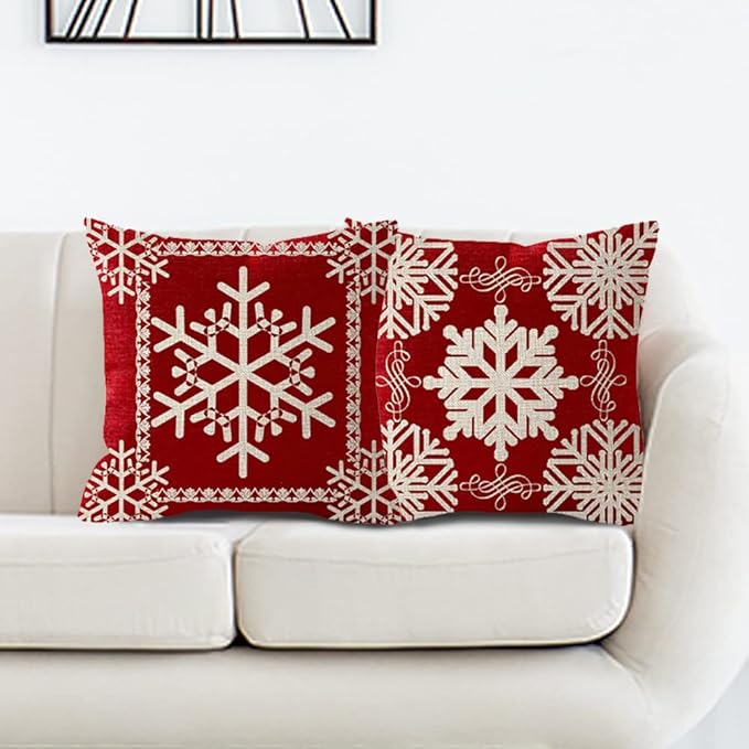 Set of 2 Sister Birthday Gift Joy Peace Noel Beautiful Snowflakes Body Red Cotton Burlap Linen Throw Pillow Case Cushion Cover Sofa Outdoor Decorative Square 18X18 Inches