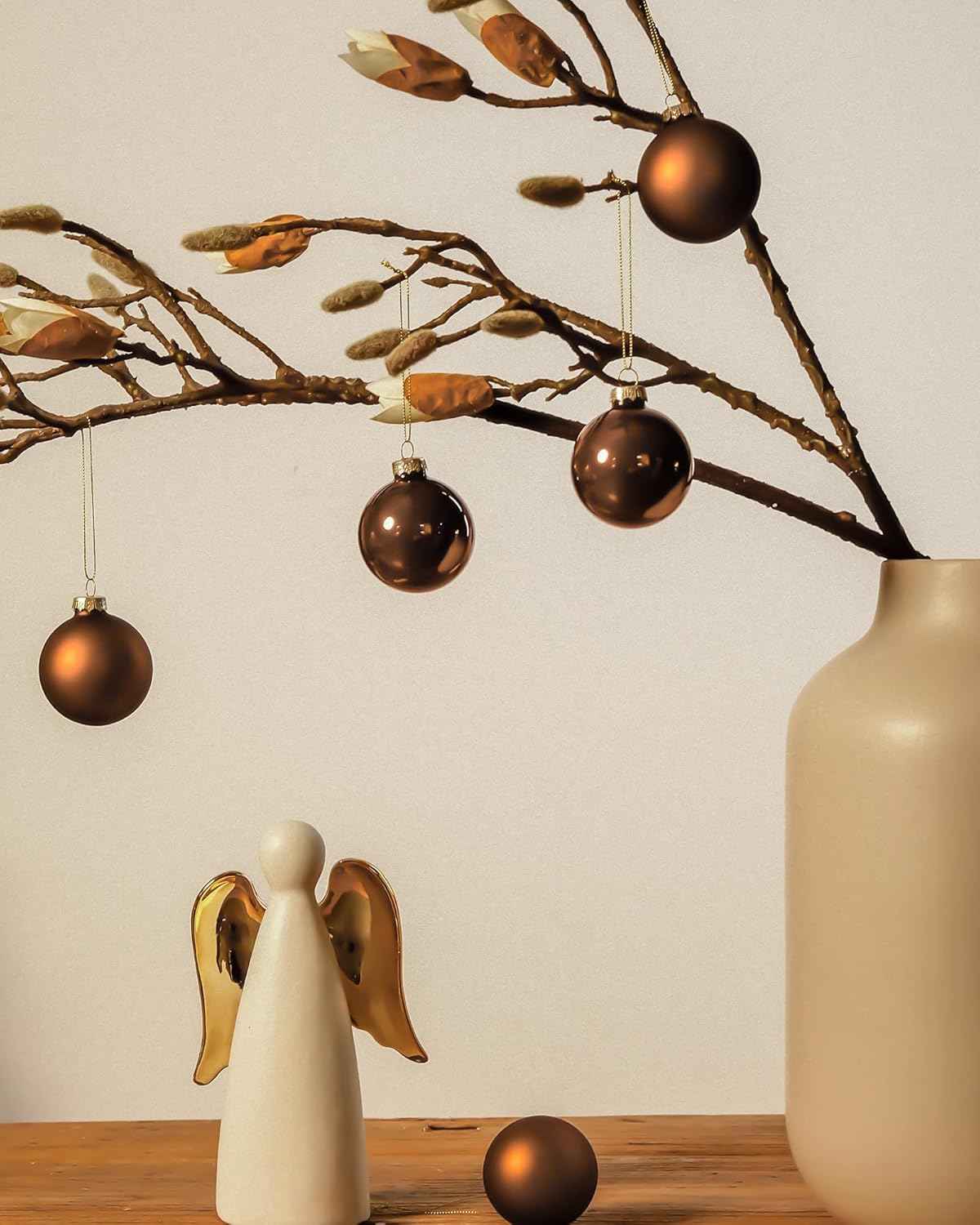 Brown Glass Christmas Ball Ornaments, 2.36” Hanging Bulbs Ornaments for Christmas Tree, Set of 12 Hanging Balls for Holiday, Halloween, Xmas Tree Decorations