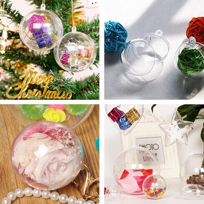 Fillable Clear Plastic Ornaments Balls DIY Christmas Tree Decoration Baubles Decorative Hanging Ornaments for Xmas Tree Holiday Wreath Garland Decor (2.36”)