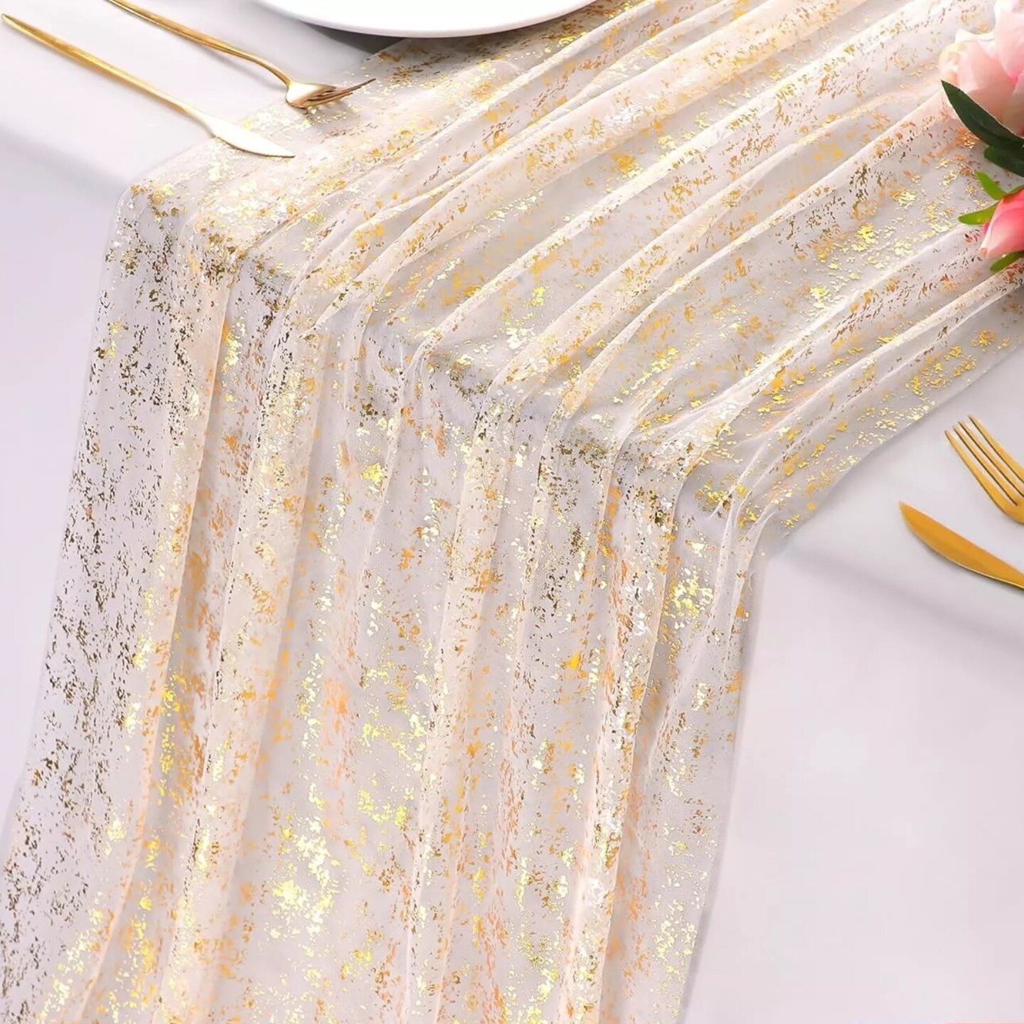 Kitcheniva Thin Mesh Polyester Table Runner Christmas Decor Gold Metallic
