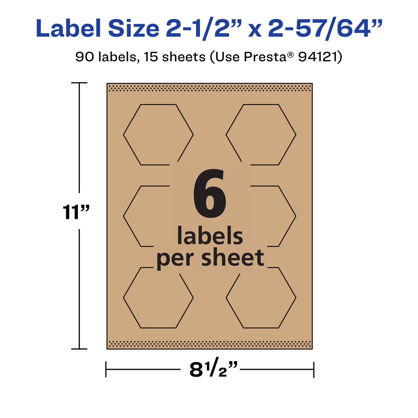 Avery Kraft Brown Hexagon Labels with Sure Feed, 2-1/2&#x22; x 2-57/64&#x22;