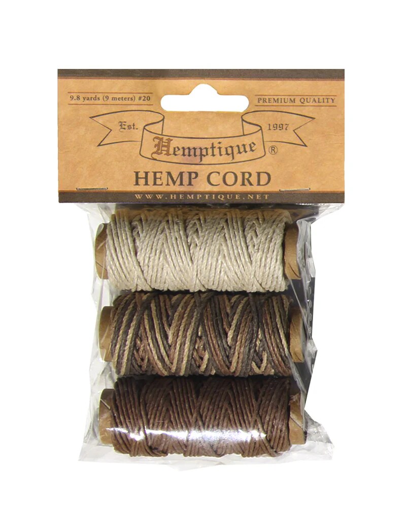 Hemptique 3pc Hemp Cord Mini Spool Bag Set Eco Friendly Sustainable Naturally Grown Jewelry Bracelet Making Paper Crafting Scrapbooking Bookbinding Mixed Media Crocheting Macrame Seasonal Holiday Gift Wrapping Outdoor Gardening