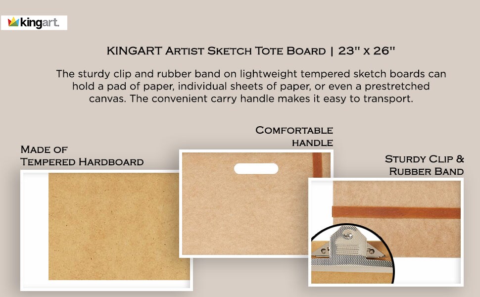KINGART&#xAE; Artist Sketch Tote Board 23&#x22; x 26&#x22; - Great for Classroom, Studio or Field Use