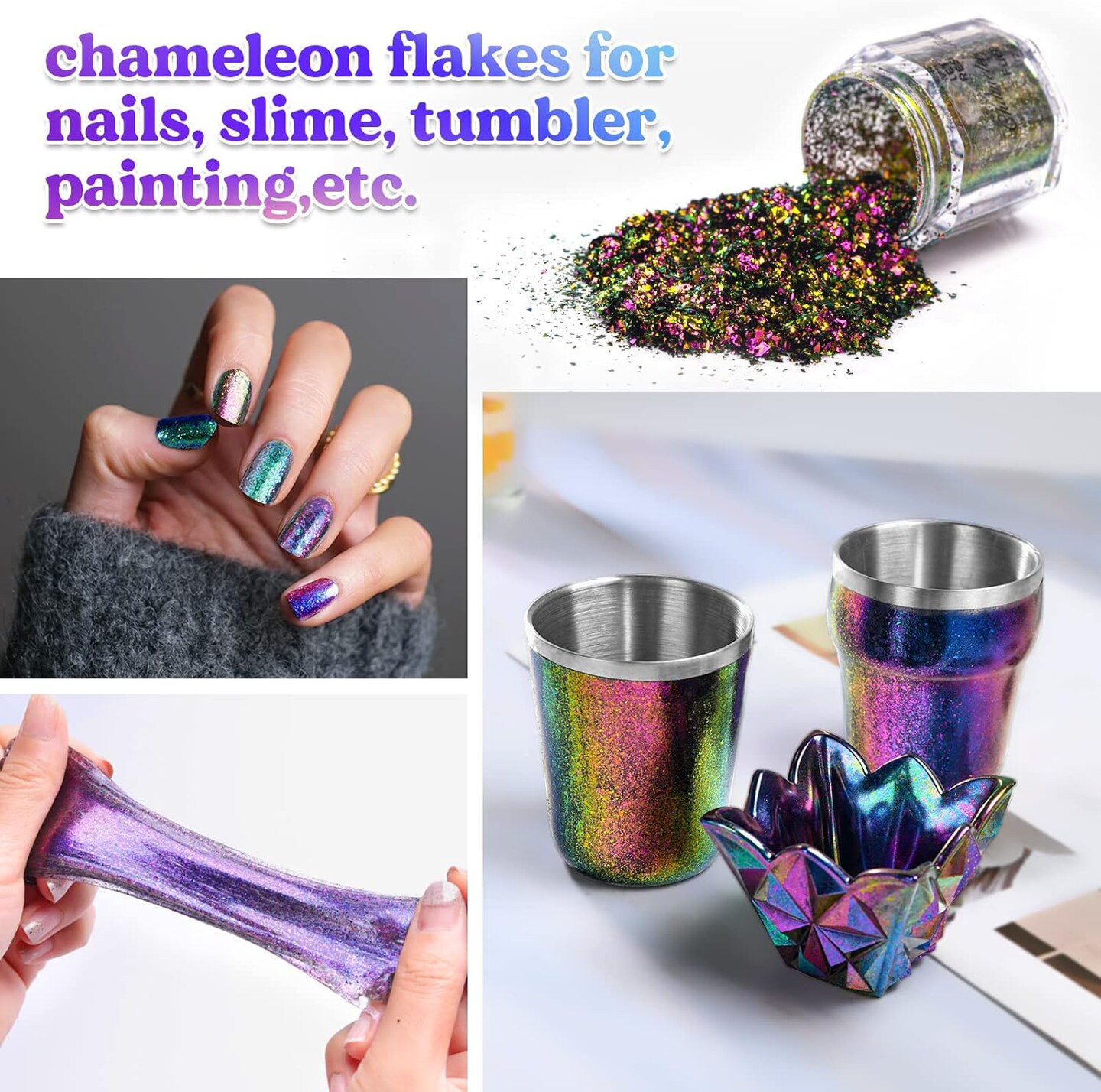 LET&#x27;S RESIN Chameleon Flakes, Resin Supplies -Intense Color Shift Pigment Powder for Resin Molds/Tumblers, Chrome Powder Pigment for Christmas Nail Art/Paint/Soap Making