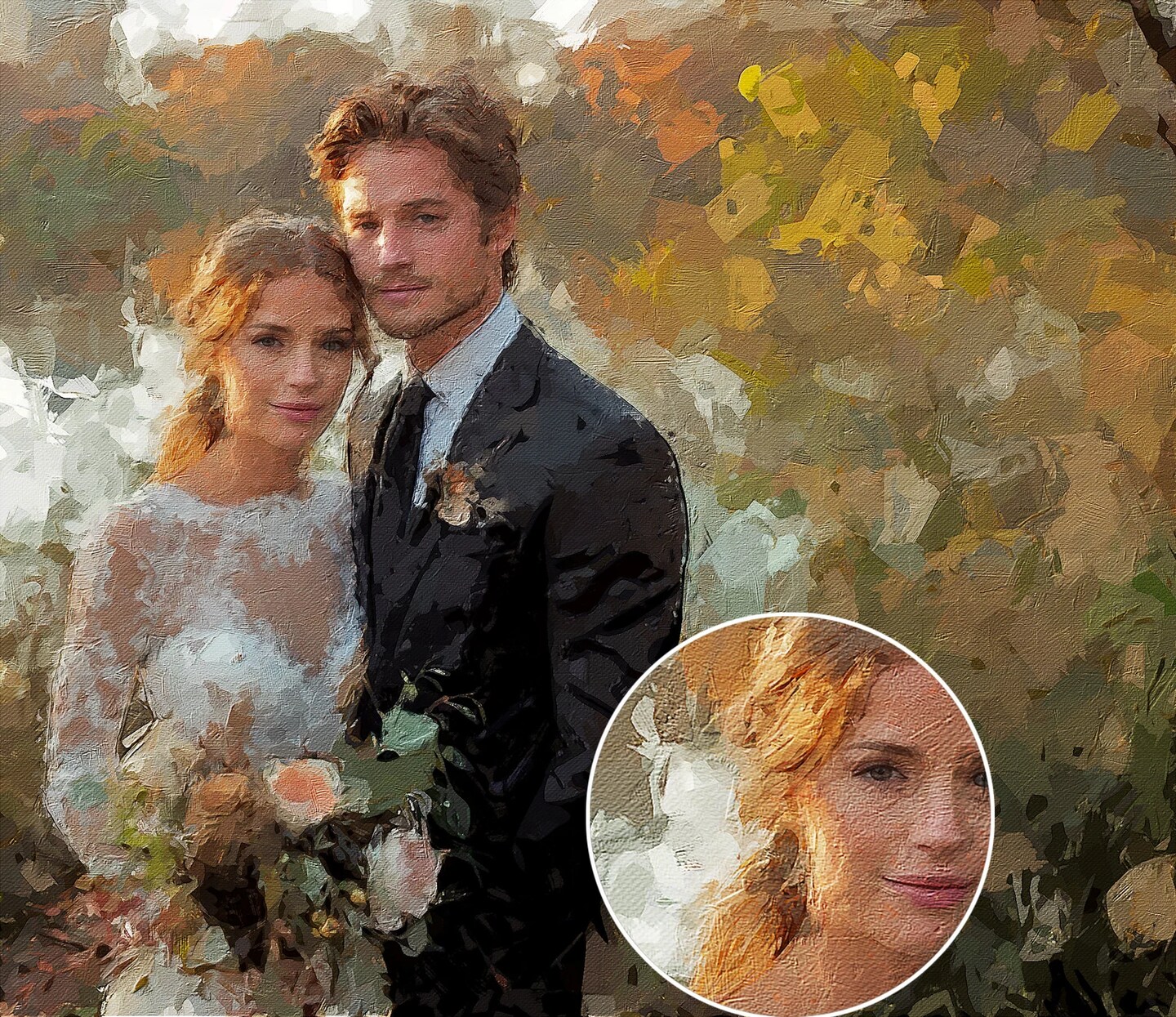 Custom wedding portrait from photo, Digital Oil painting on retailer canvas