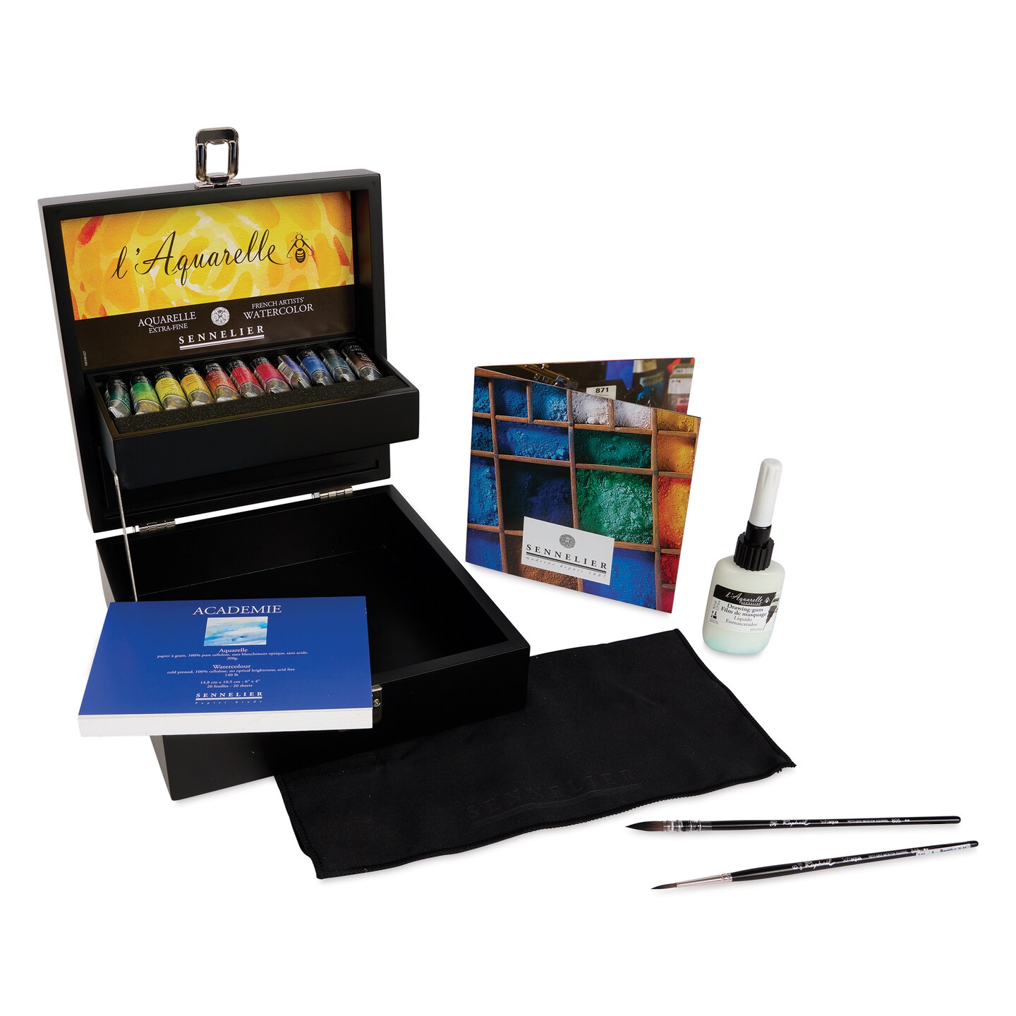 Sennelier French Artists&#x27; Watercolor Set - Set of 11, Black Wood Case, Assorted, 10 ml
