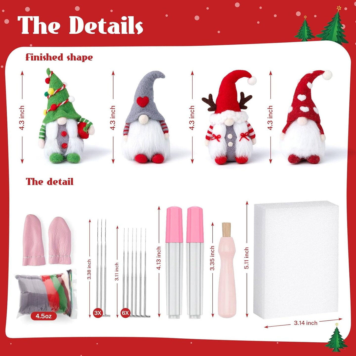 Needle Felting Kit, Needle Felting Starter Kit with Basic Felt Tools, Christmas Gnome Needle Felting Kit for Beginners, DIY Wool Needle Felting Supplies for Christmas Festival Crafts