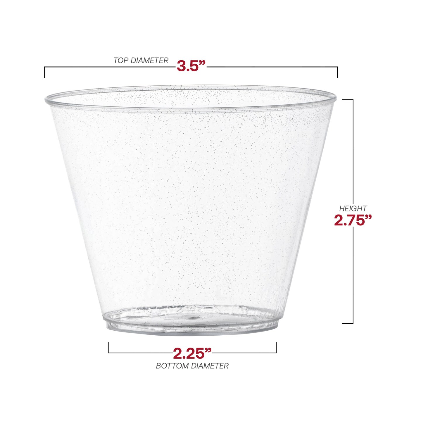 Clear with Silver Glitter Round Disposable Plastic Party Cups - 9 oz. (240 Cups)