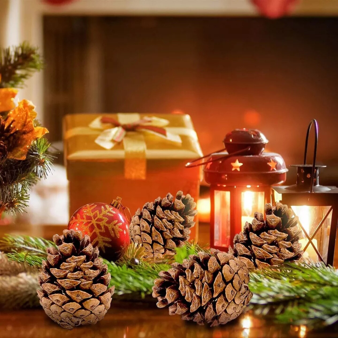 Kitcheniva Christmas Pine Cones Ornaments White &#x26; Natural 32 Pcs