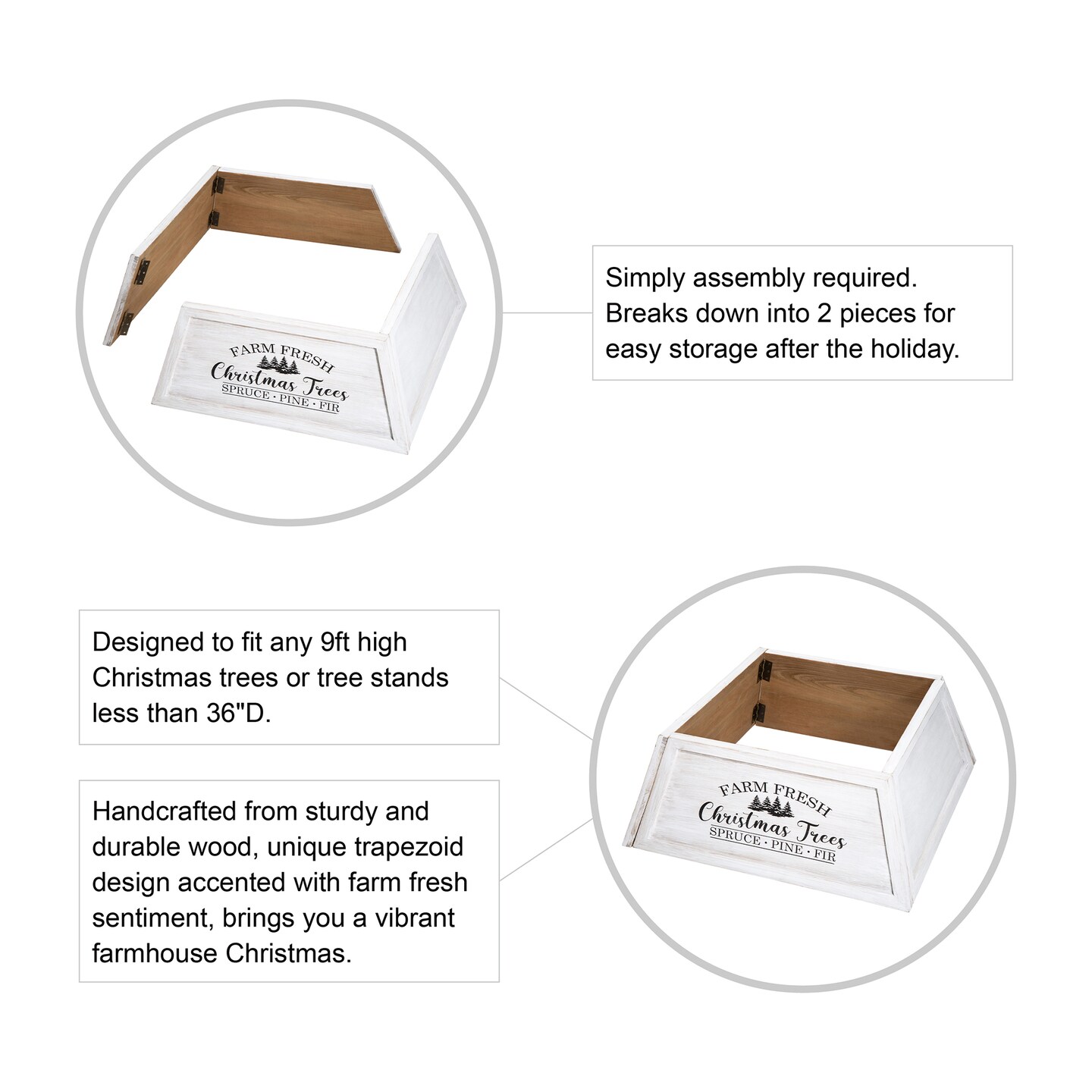 Set of 2 26"L Wooden Trapezoid Farm Fresh Christmas Trees Tree Collar