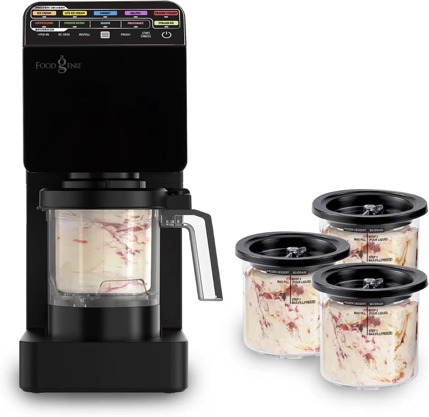 Food Genie: Dessert Station - Black - 11-In-1 Ice Cream &#x26; Frozen Treat Maker, (3) 16oz Tubs, Create Sorbet-Milkshakes-Drinks &#x26; More, Dual-Drive Motors