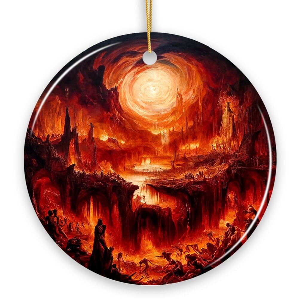 Fiery Hellscape Dante&#x27;s Inferno Ceramic Ornament, Painting Halloween Gift And Decor