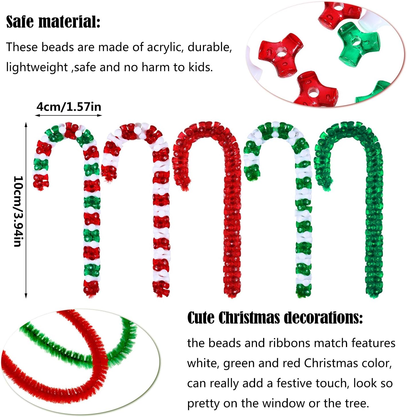 1170 Pieces Christmas Tri Beaded Ornament Kit Christmas DIY Craft Bead Includes 1140 Plastic Tri-shaped Beads 30 Chenille Stems Wreath Candy Cane for Christmas Xmas DIY Holiday Tree Hanging Decoration