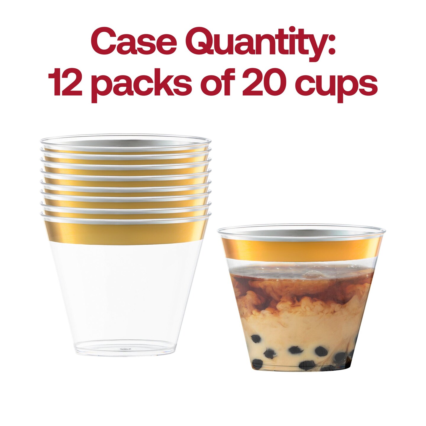 Clear with Metallic Gold Rim Round Disposable Plastic Cups - 9 oz. (240 Cups)