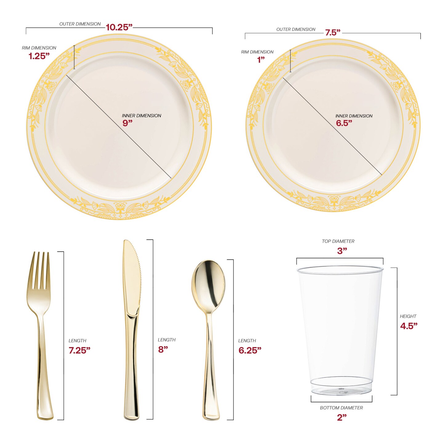 Ivory with Gold Harmony Rim Plastic Wedding Value Set (20 Settings)