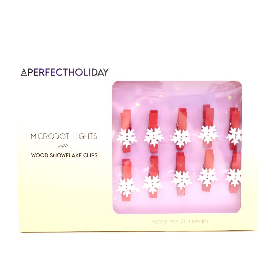 20 LED Microdot Lights with 10 Wood Snowflake Clips and Indoor Battery Box