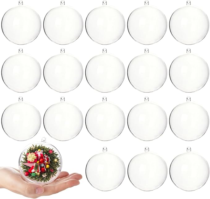 Fillable Clear Plastic Ornaments Balls DIY Christmas Tree Decoration Baubles Decorative Hanging Ornaments for Xmas Tree Holiday Wreath Garland Decor (2.36”)