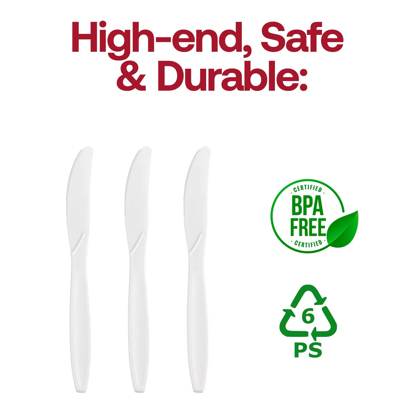 White Plastic Disposable Knives (1000 Knives)