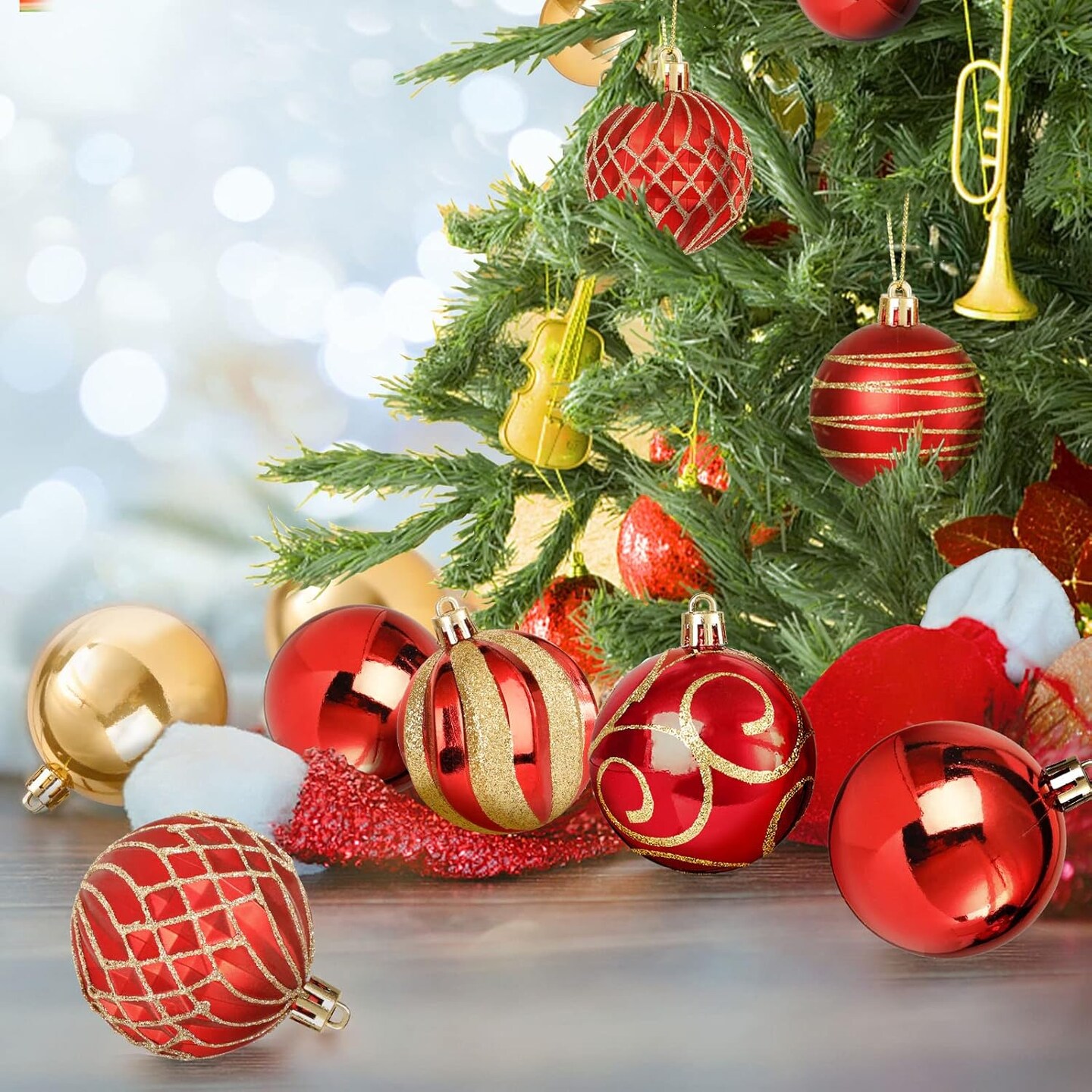 30 PCS Christmas Ball Ornaments Tree Decorations, 60mm/2.36&#x22; Classic Red and Gold Shatterproof Christmas Bulbs Ornaments for Xmas Tree Holiday Wreath Decor