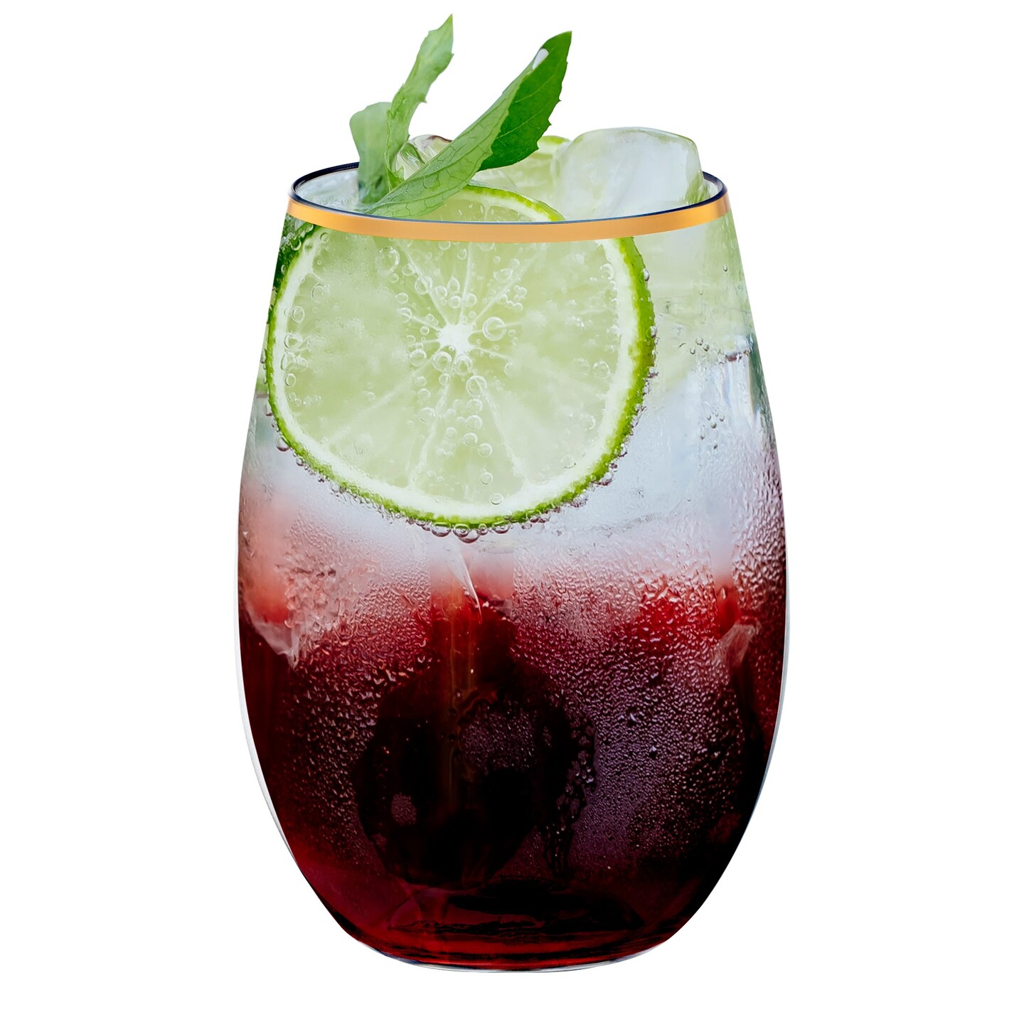 Clear with Gold Elegant Stemless Plastic Wine Glasses - 16 oz. (64 Glasses)