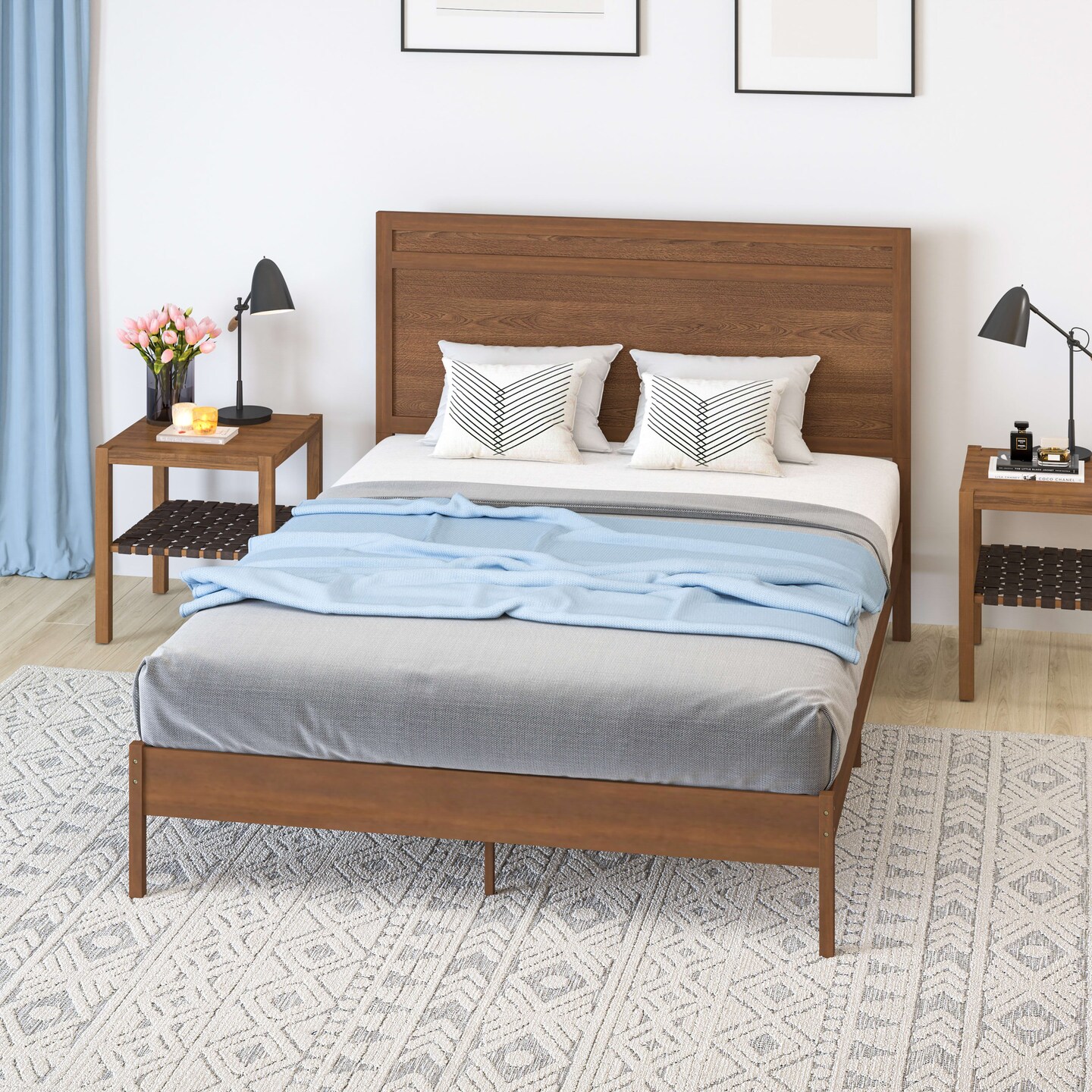 Merrick Lane Somerset Solid Wood Platform Bed with Wooden Slats and Headboard, No Box Spring Needed