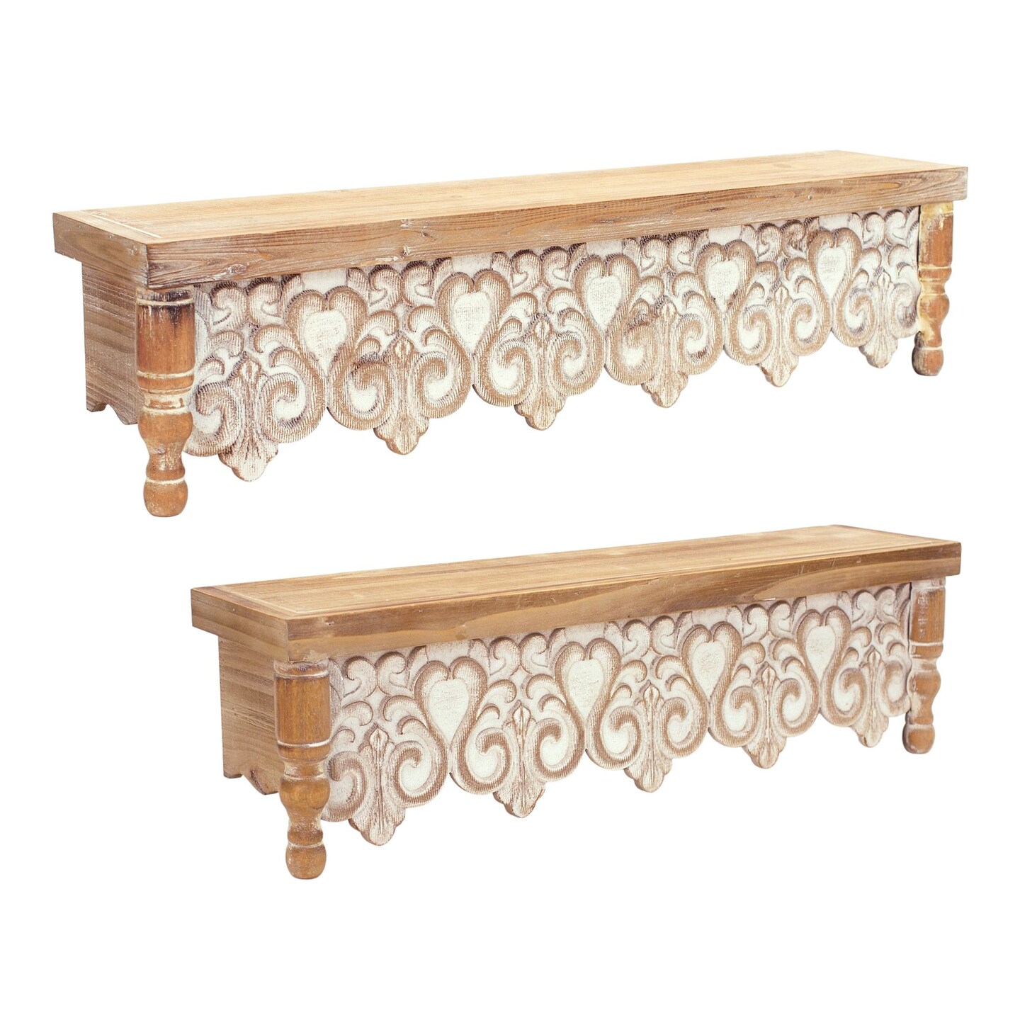 Melrose White Washed Wooden Floating Wall Shelves - 30.25&#x22; - Set of 2