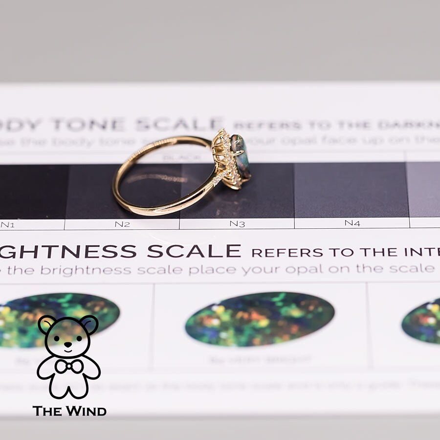 Australian Black Opal Halo Diamond Engagement Ring 18K Yellow Gold product 4