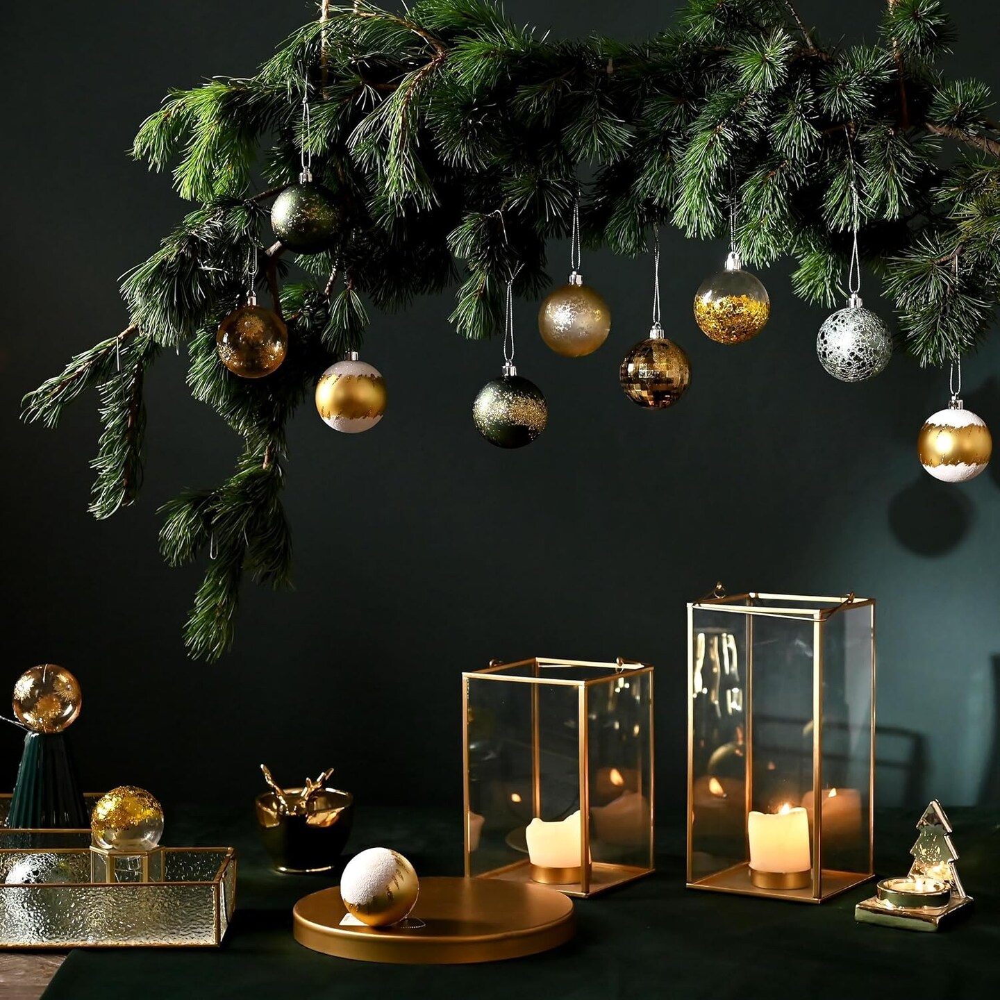 Christmas Tree Ornaments, 20ct 60mm Green Gold Christmas Ball Ornaments for Xmas Tree Decorations, Shatterproof Christmas Ornaments Set for Home Party D&#xE9;cor