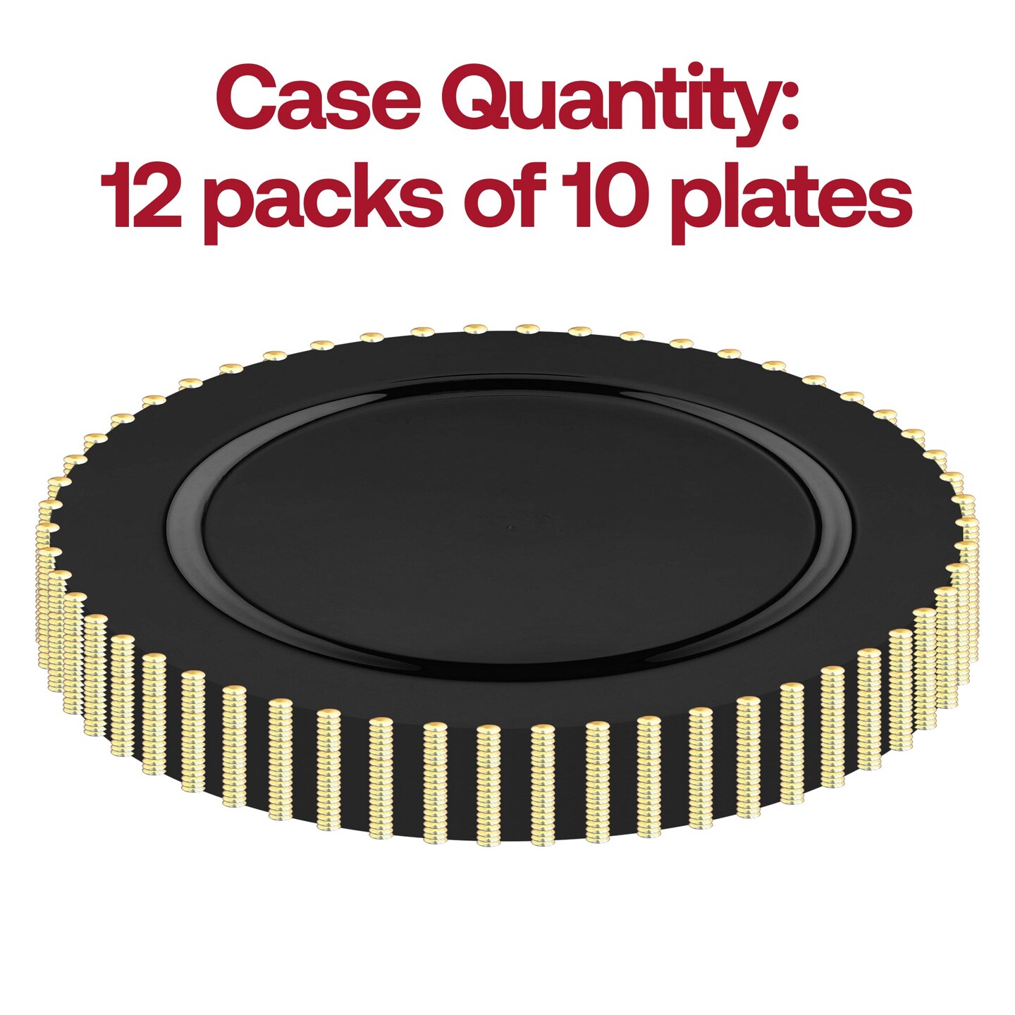 Black with Gold Pearl String Round Disposable Plastic Salad Plates - 7" (120 Plates)