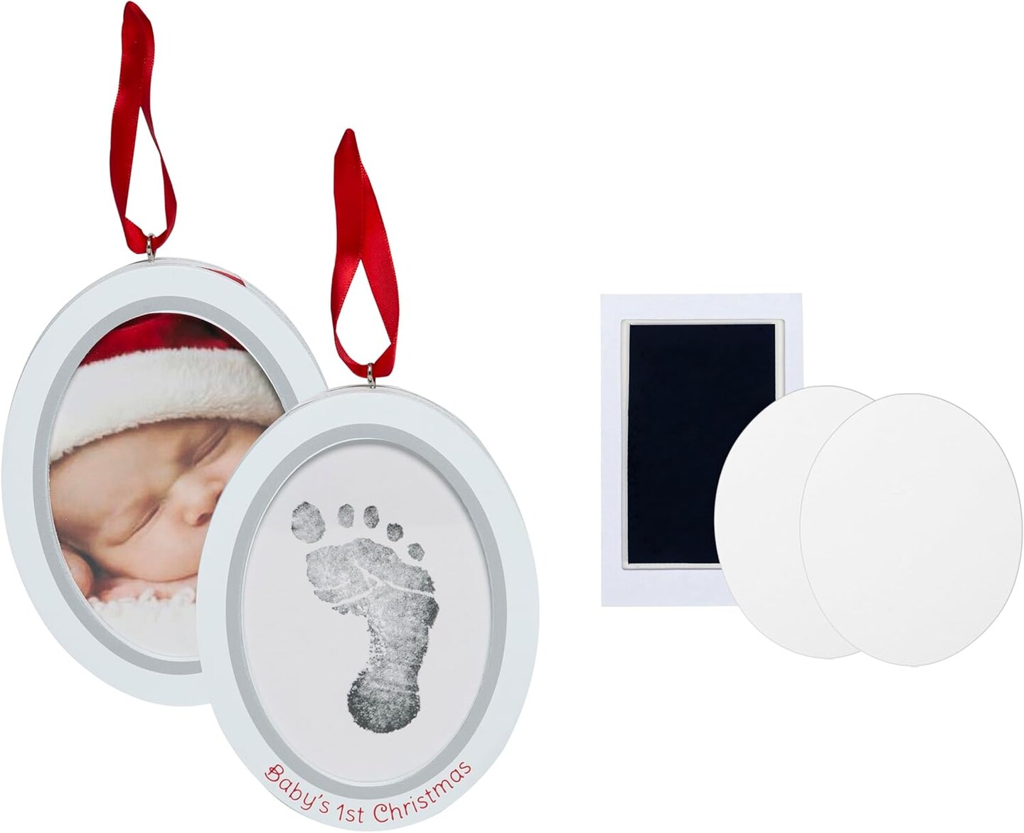 Babyprints Double-Sided Christmas Photo Ornament with Clean Touch Ink Pad, Newborn Handprint or Footprint Kit, 2 Sided Baby's 1st Christmas Holiday Keepsake Ornament