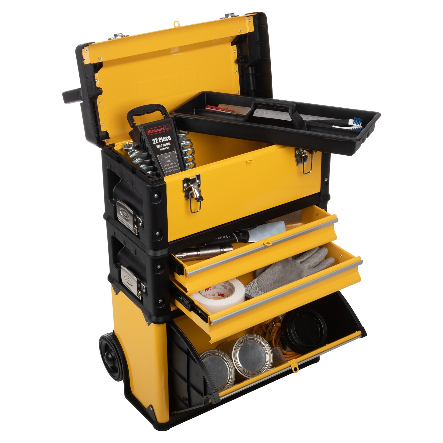Rolling Tool Box With Wheels - Stackable Tool Box Organizer - Portable Metal Toolbox Tool Chest With Drawers For Garage