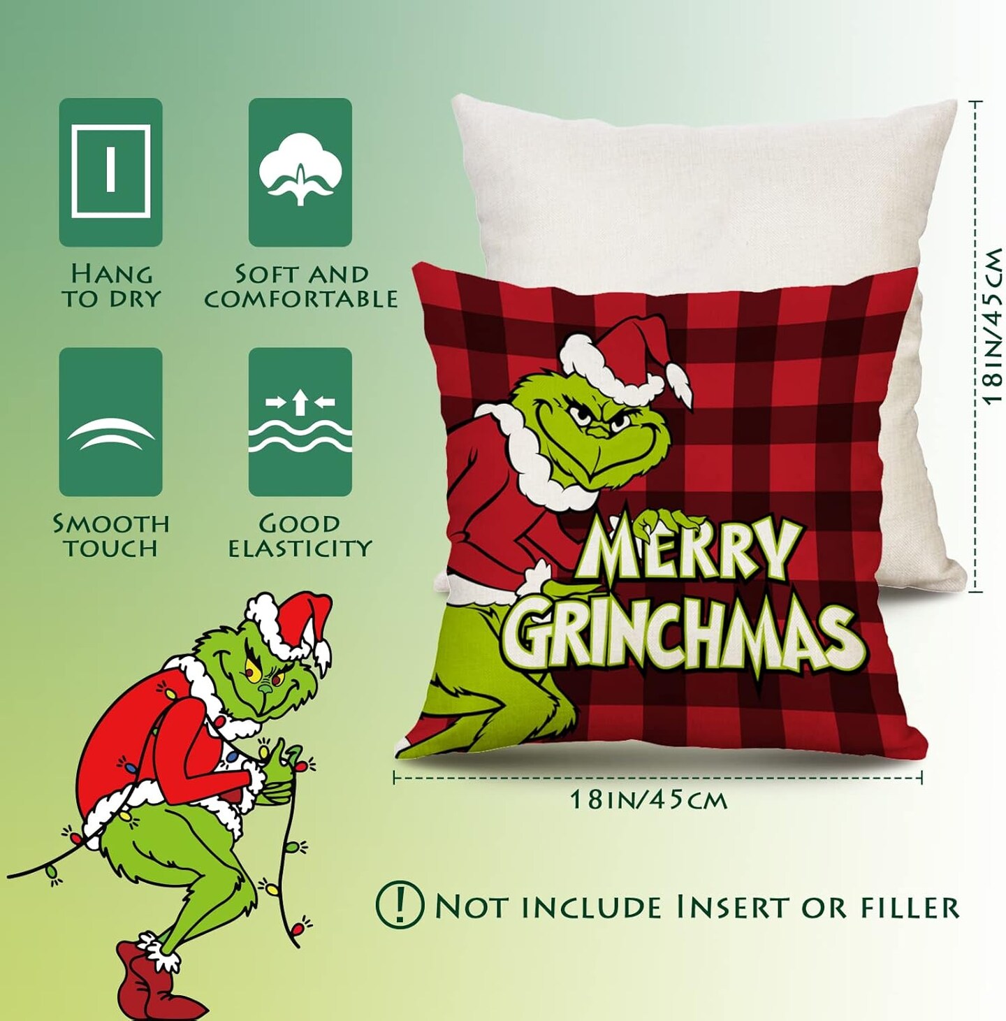 Christmas Pillow Covers with LED Lights 18x18 Inch Set of 4 for Christmas Decor, Light Up Buffalo Plaid Christmas Pillows, Merry Christmas Throw Pillow Covers Farmhouse Decor Cushion Cases