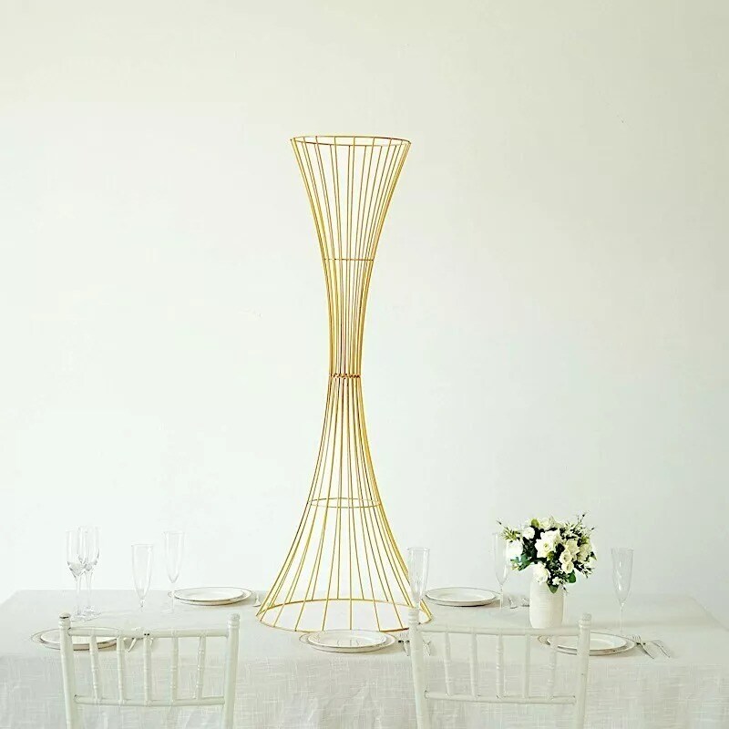 48&#x22; Gold Reversible Trumpet Metal FLOWER STAND Centerpiece Pedestal Party Events