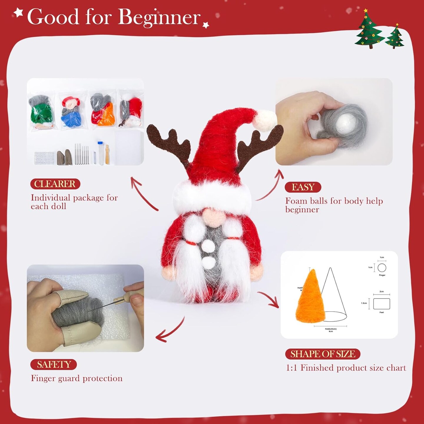 Needle Felting Kit - 4 Pcs Christmas Gnome Needle Felting Kits for Beginners, Needle Felting Starter Kit with Basic Felt Tools, DIY Wool Needle Felting Supplies for Christmas Festival Crafts
