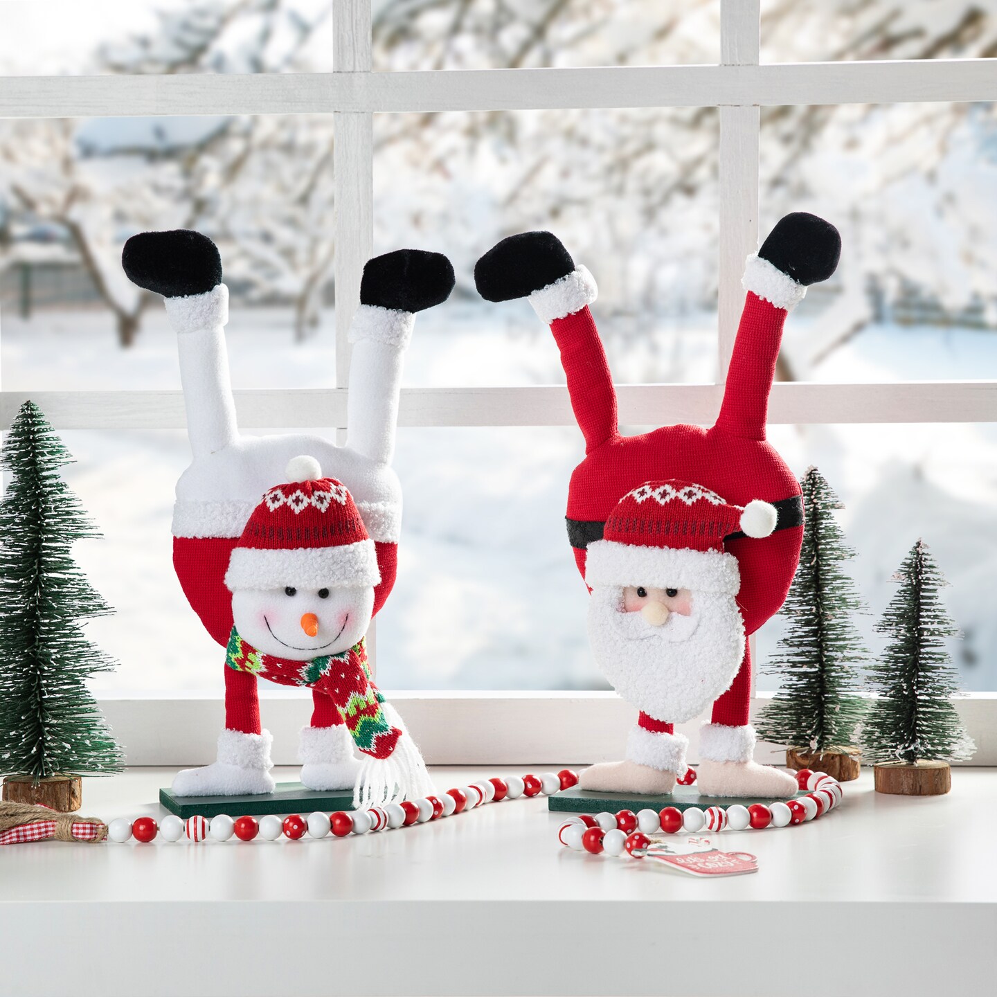 Set of 2 Upside Down Fabric Santa &#x26; Snowman Table D&#xE9;cor
