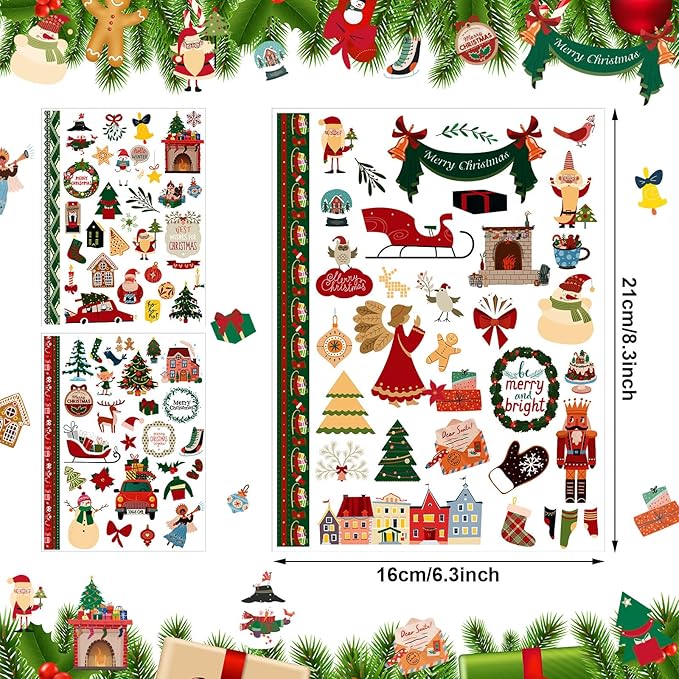 Scrapbooking Cozy Element Stickers Holiday Planner Stickers for Invitation Envelope Scrapbook Cards(Christmas Style)