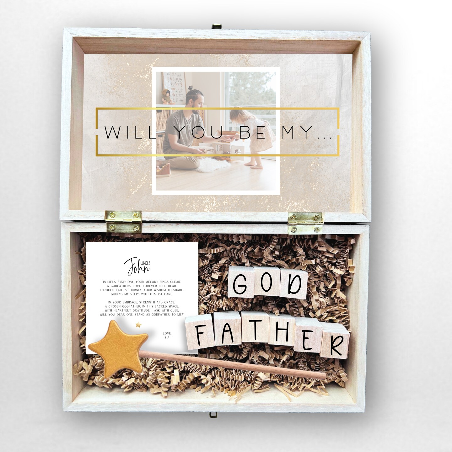 Will you be my Godparents Godmother Godfather Proposal Engraved Gift Wooden  Box for Baby Child Kid Adult Baptism Uncle Auntie Friend Ninos | MakerPlace  by Michaels, image size:1080x1080
