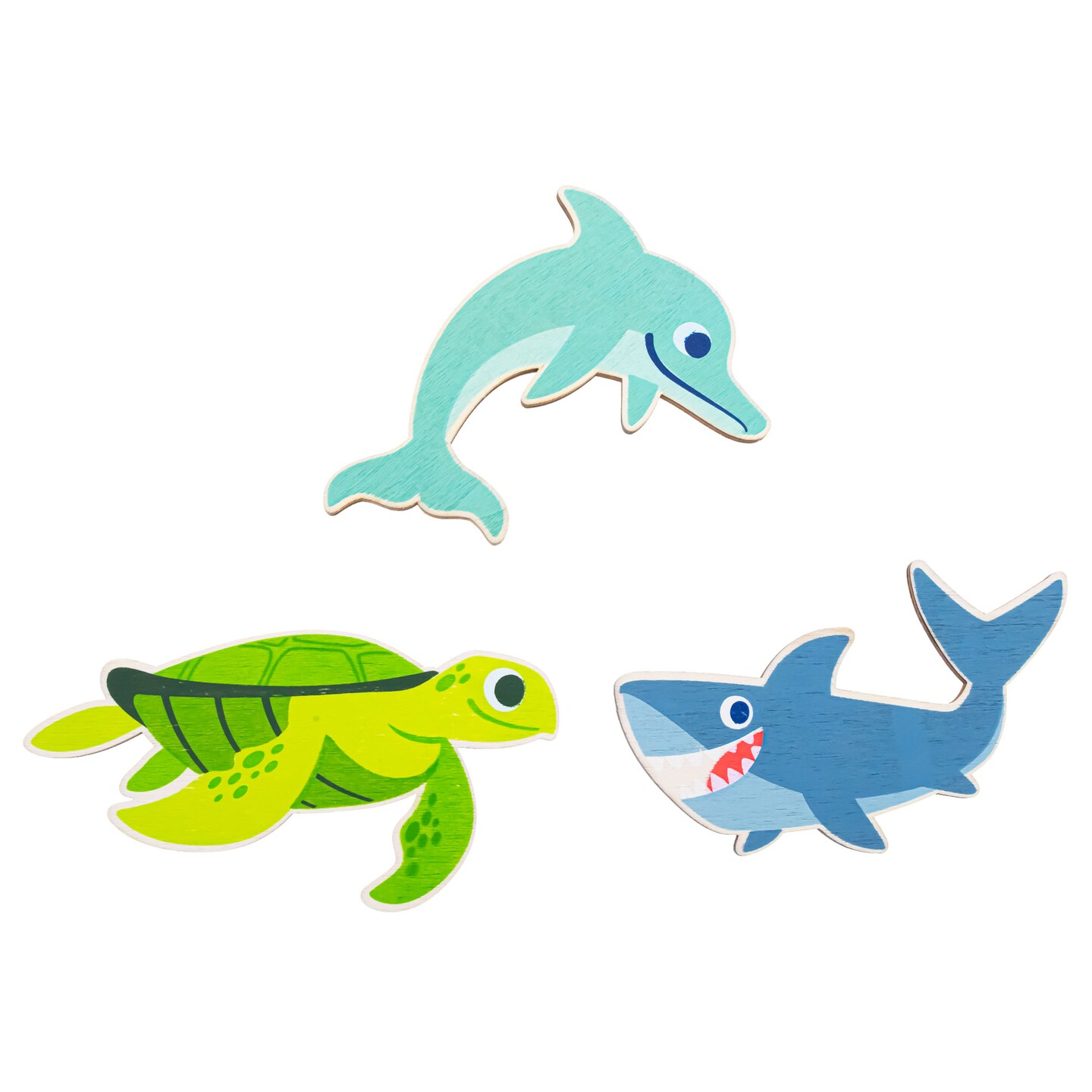 Set of 3 Painted Wooden Ocean Animals Cutout DIY Craft 5.4 Inches