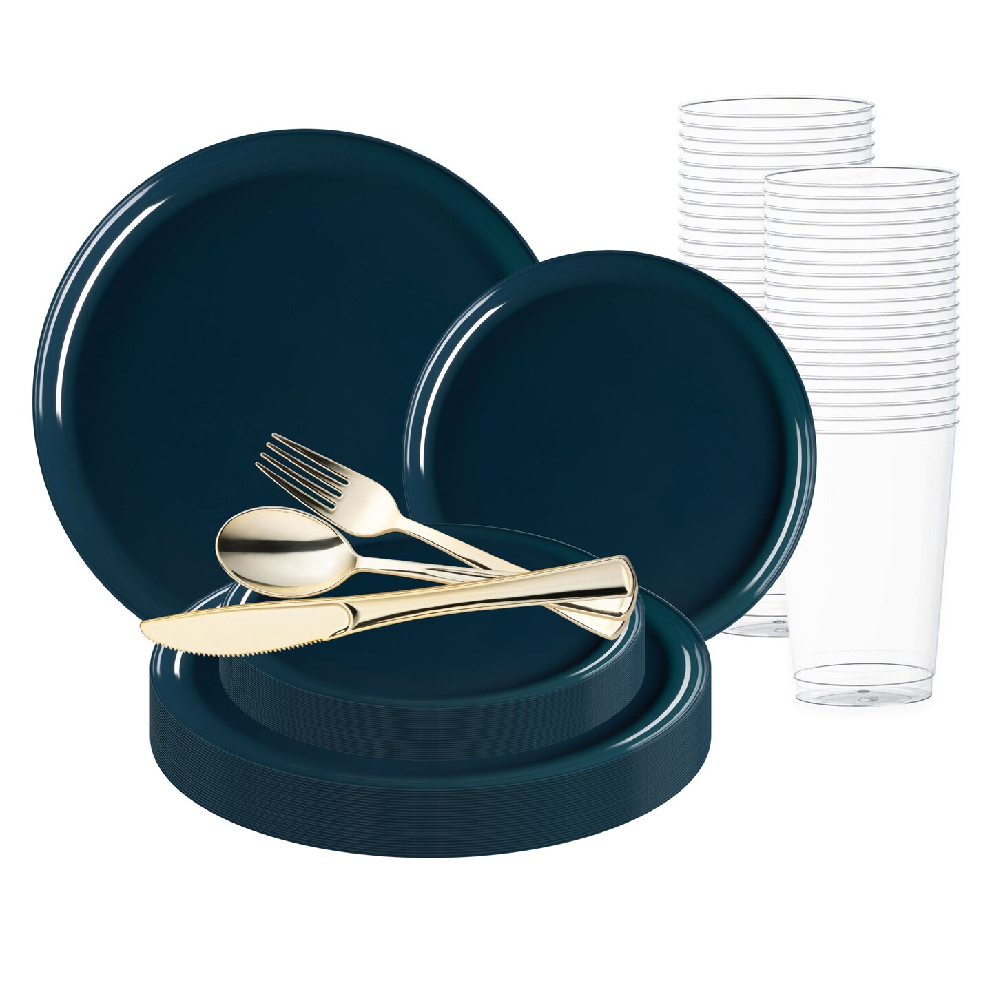 Navy Flat Round Disposable Plastic Wedding Value Set (120 Settings)