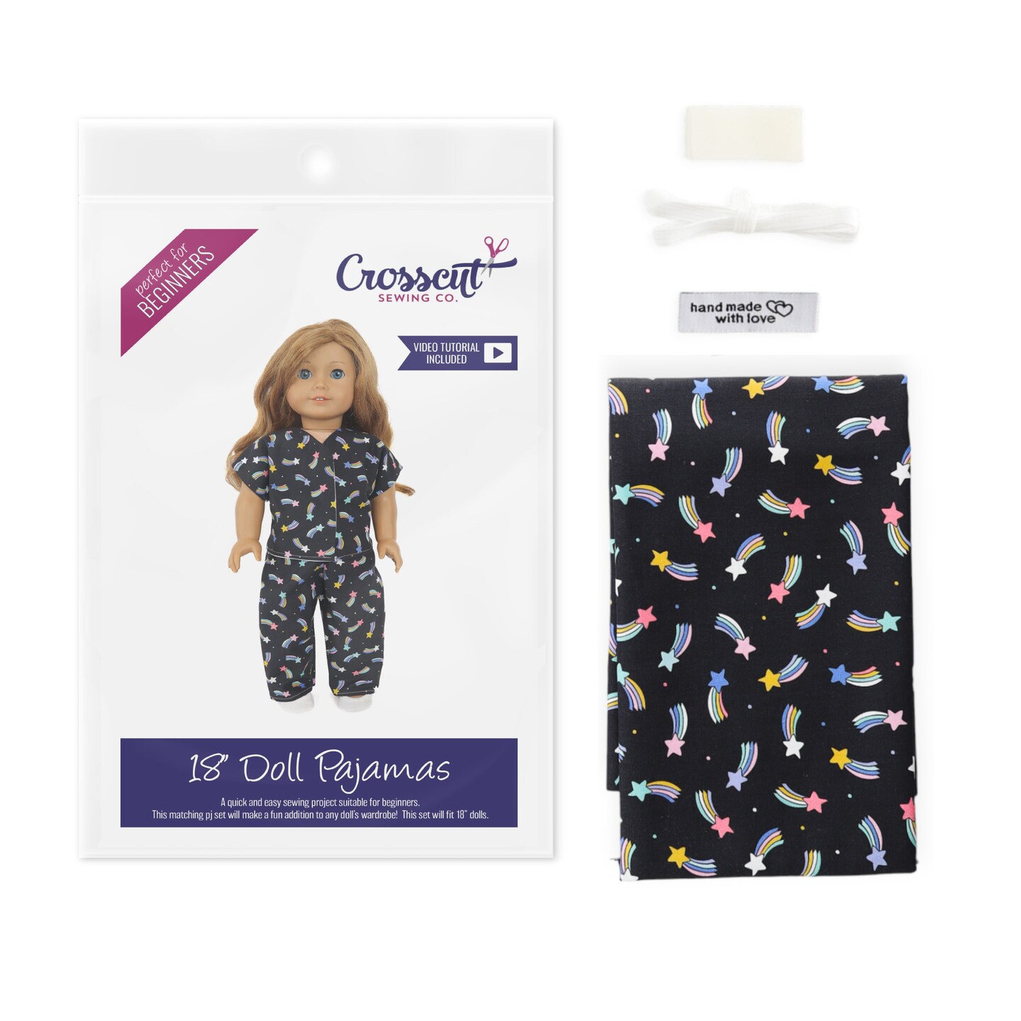 Crosscut Sewing Co.® Doll Pajama Sewing Project Kit - Beginner Friendly DIY Sewing Kit