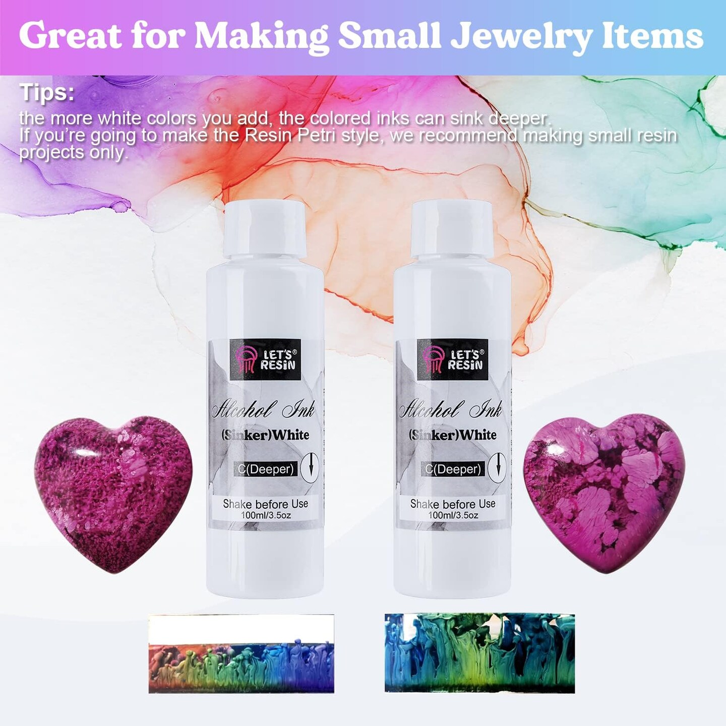 LET&#x27;S RESIN White Alcohol Ink for Resin, Alcohol Ink White Colors,2 Bottles Each 3.5oz,Adjustable Alcohol-Based Resin Ink,White Resin Pigment for Epoxy Resin,Resin Petri,Tumblers,Resin Art