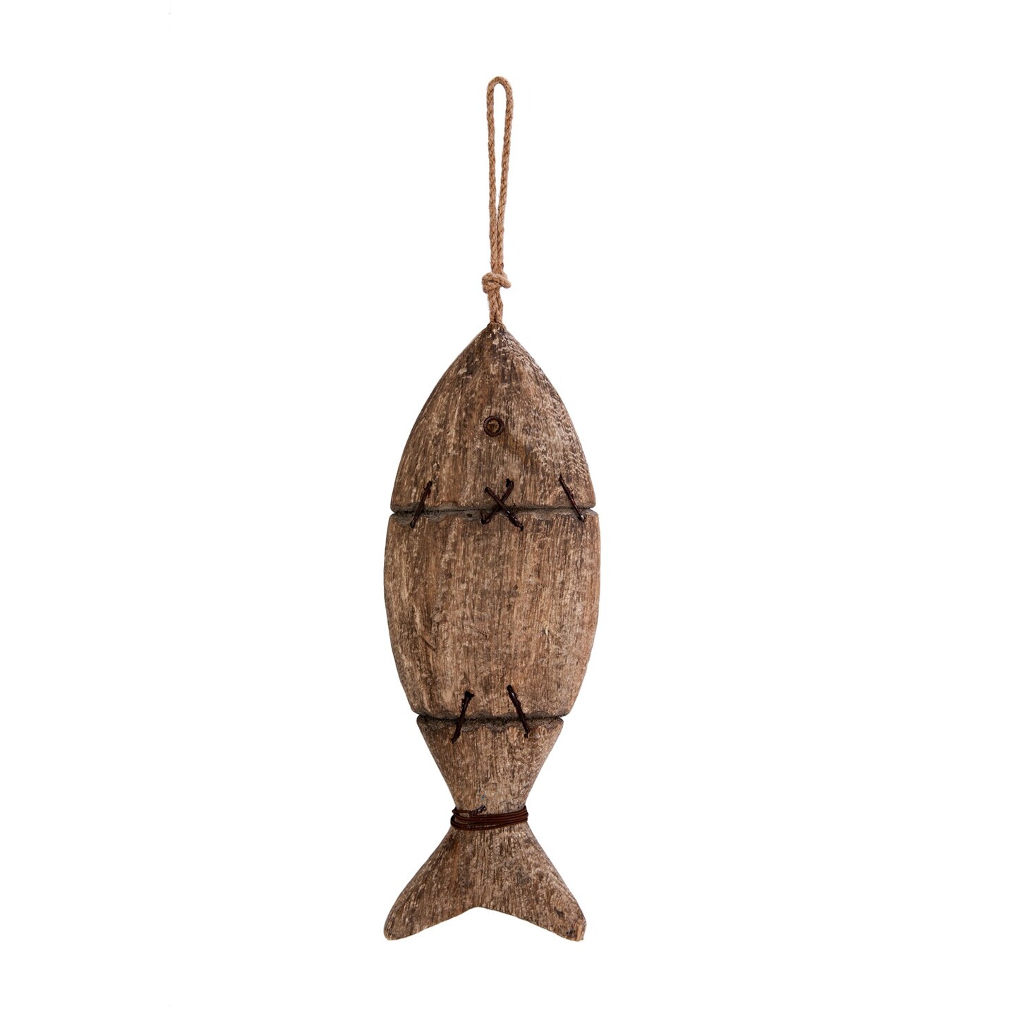 16" Weathered Wood Hanging Wall Fish Figurine Coastal Nautical Decor