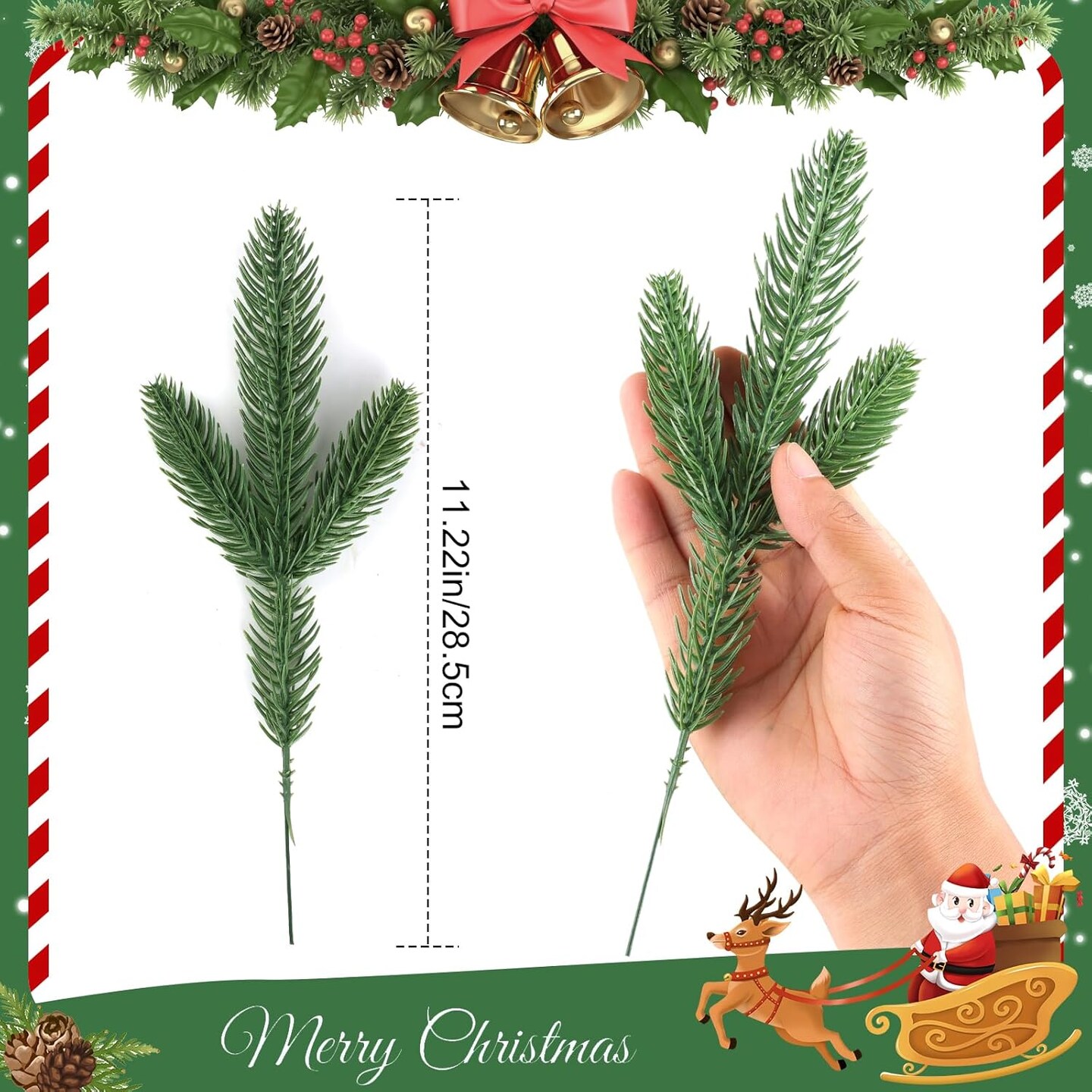 50 Pcs Artificial Pine Branches Christmas Greenery Plants Pine Needles DIY Cedar Picks and Sprays Accessories for Christmas Garland Wreath Craft and Home Decor (50, Green)