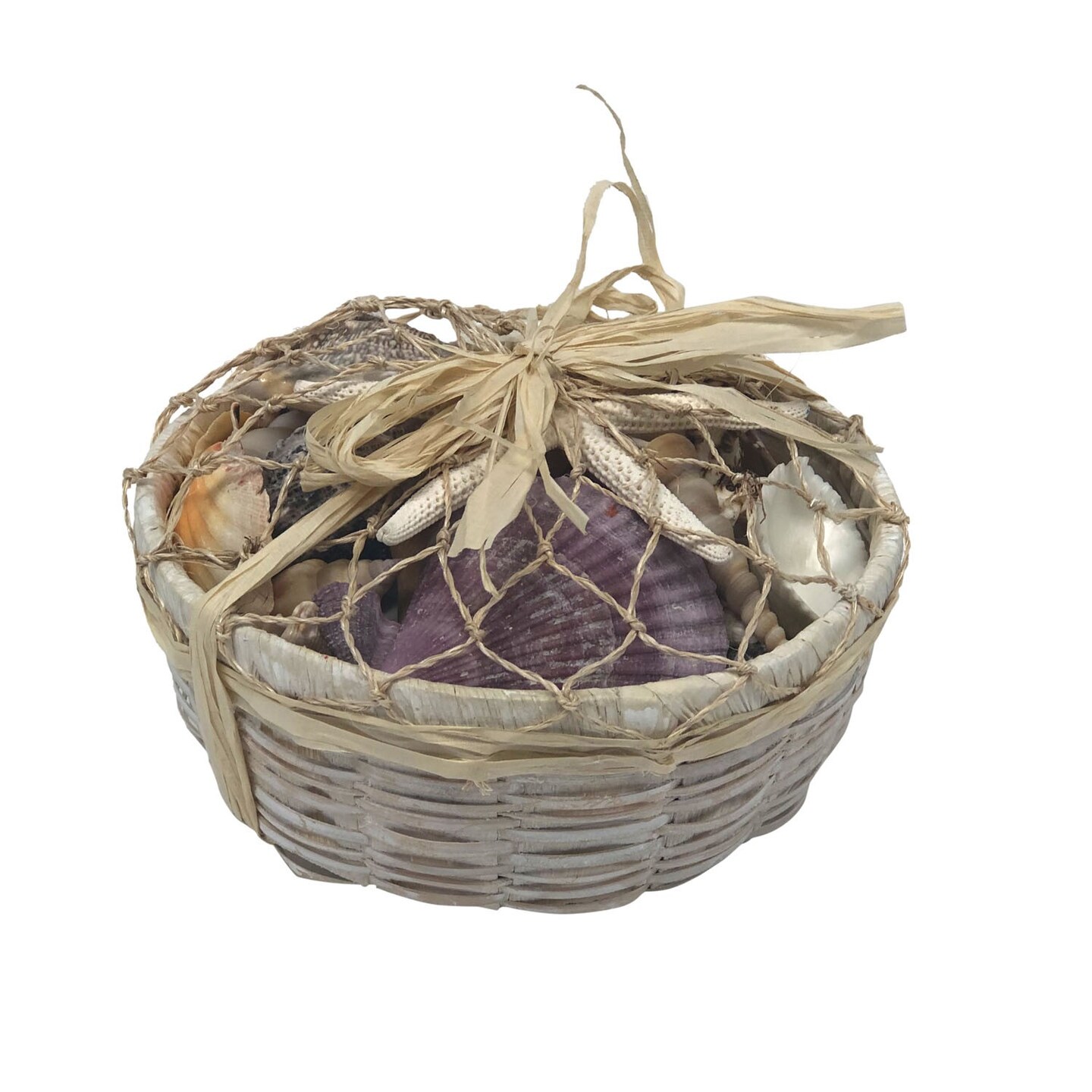 White Round Shell Basket Shell Decorative Gift Box Ocean Coastal Nautical Beach 6x6x3