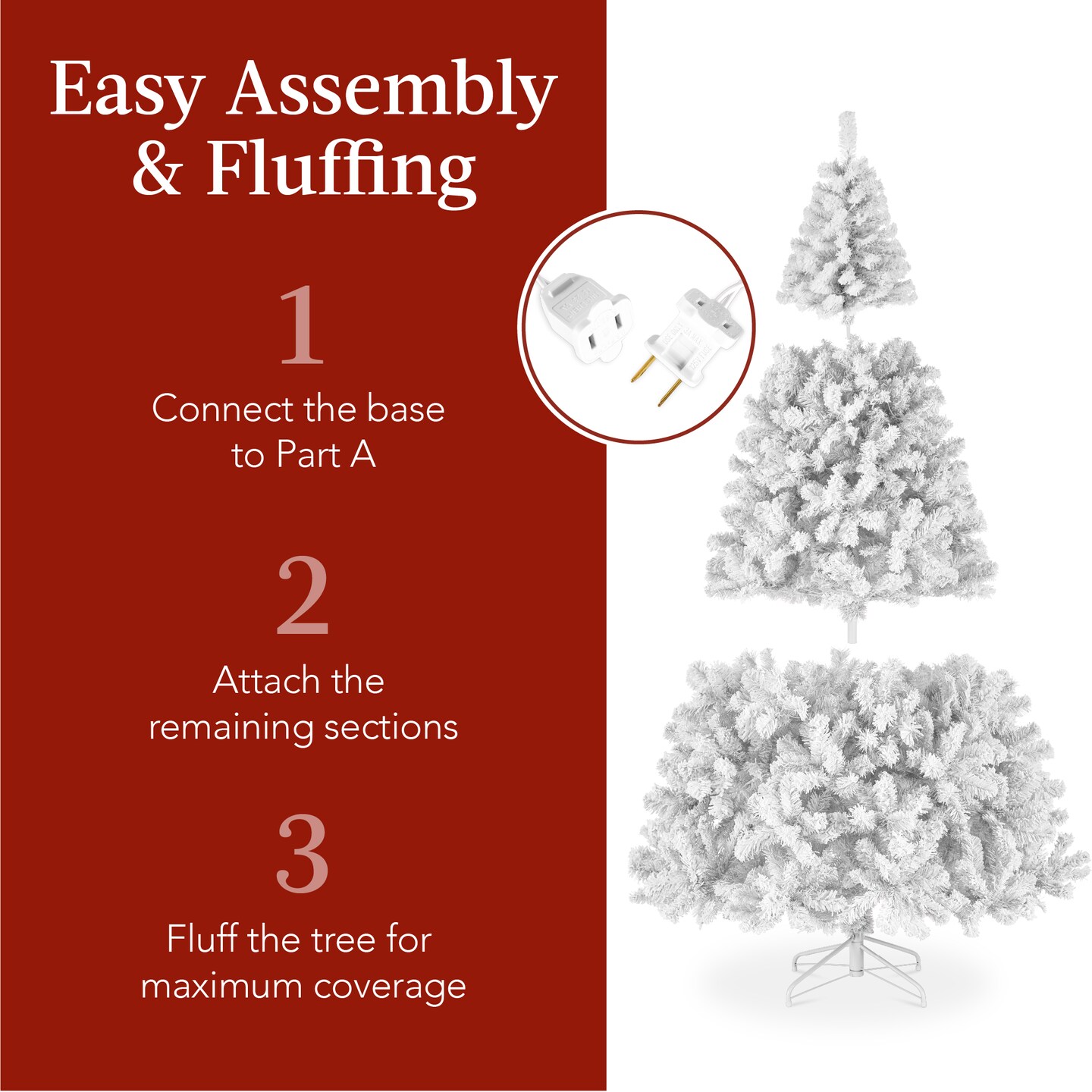Best Choice Products Pre-Lit White Christmas Pine Tree w/ Flocked Branches, Warm-White Lights
