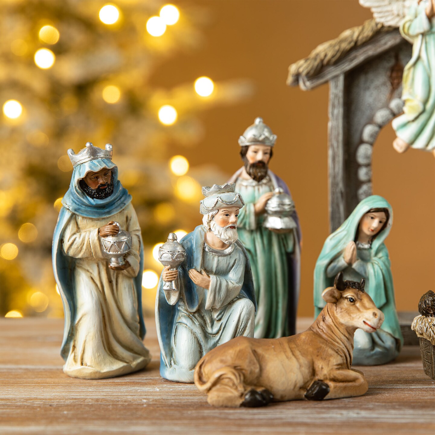 12pcs Oversized Deluxe Blue Resin Nativity Figurine Set