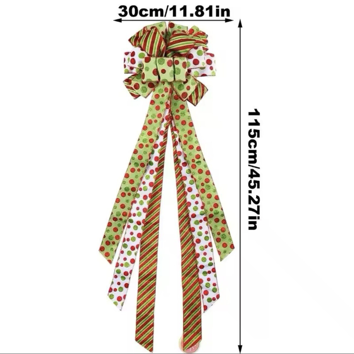 Christmas Tree Topper Wreath Bow Large Green Christmas Bow Tree Topper Red Green Dot Gift Bow for Xmas Ornament Holiday Decoration